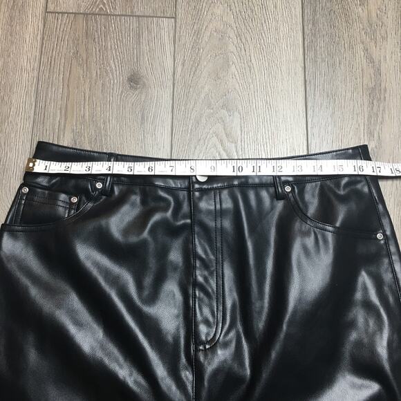 7 For All Mankind Womens Faux Leather Front Slit Straight Midi Skirt Black L - Picture 6 of 7